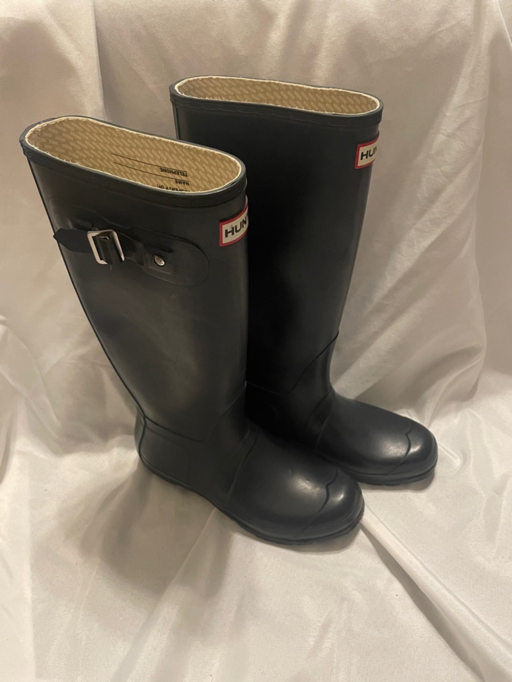 Hunter Navy Tall Waterproof Rain Boots with Side Buckle